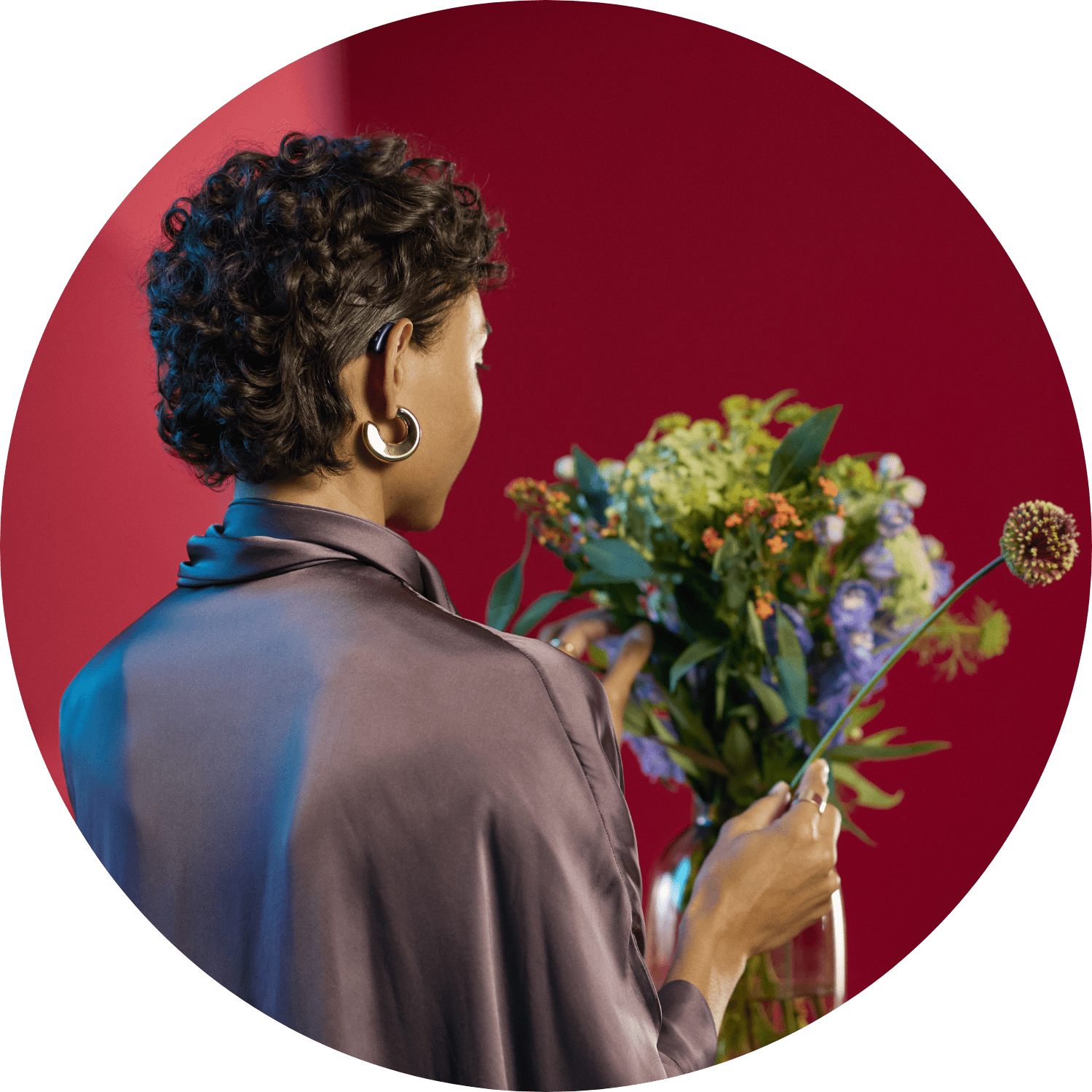 Woman wearing a discreet hearing aid